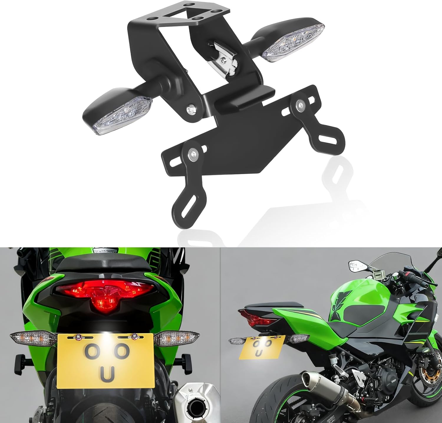 Ninja 500 Fender Eliminator License Plate Bracket Compatible With NINJA 400 Ninja250 Ninja500 Z500 Z400 Z300 Z250 Tail Tidy LED Turn Signal Kit(Clear)