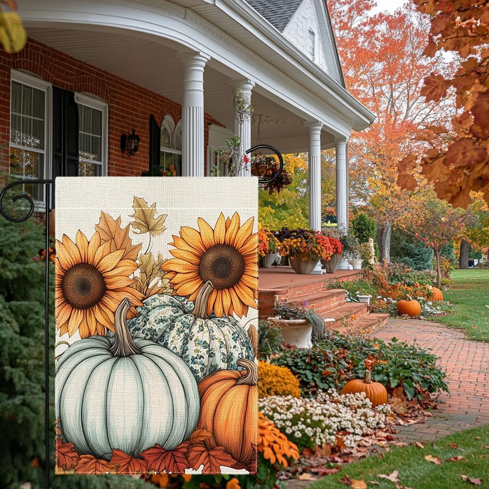 Fall Pumpkin Garden Flag 12x18 Inch Double Sided Thanksgiving Leaves Sunflower Yard Outdoor Flag House Holiday Outside Decoration - Image 3