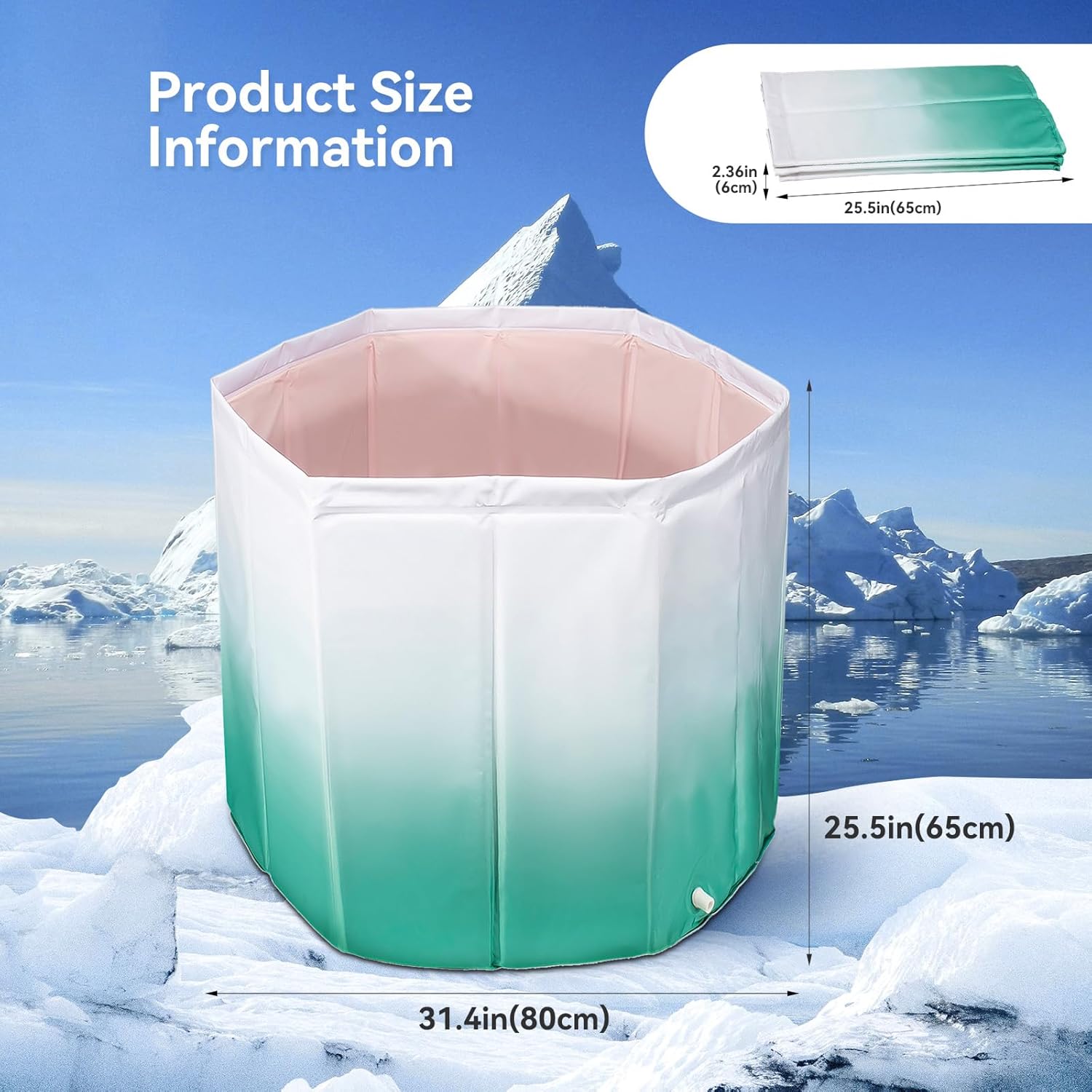 Portable Bath Tub for Adults, Large Foldable Cold Plunge Tub for Recovery, Collapsible Ice PlungeTub Suitable for Home Outdoors Gyms (Light Green)