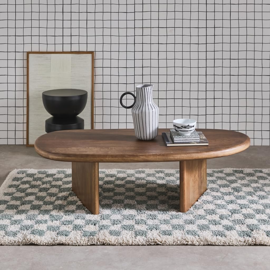 sweeek - Table basse ovale bois de manguier noyer. L 119.5 x P 60 x H 35cm