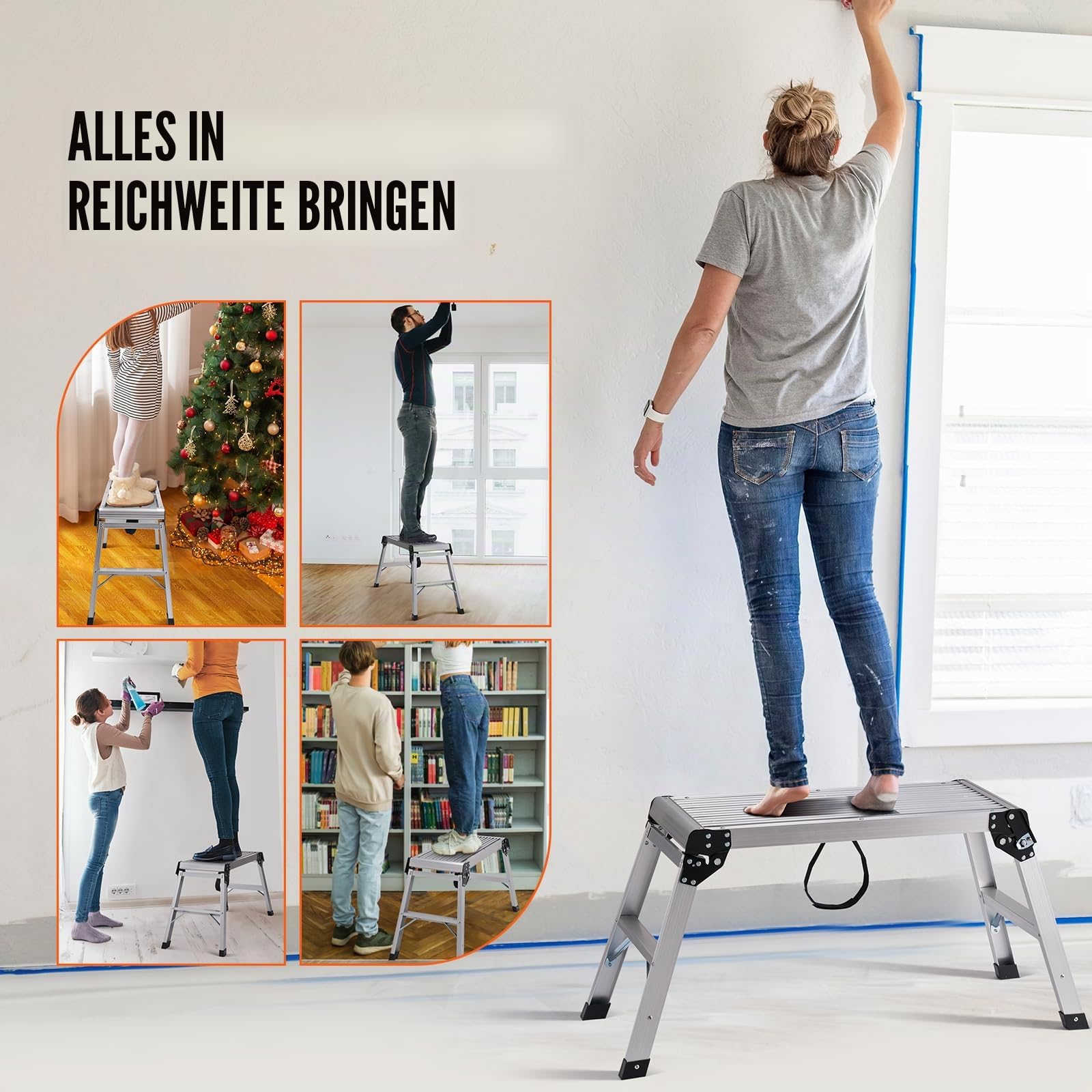 VEVOR Alu Arbeitsplattform Klappwerkbank 76x30x50,8cm Arbeitsbühne 150 kg Tragfähigkeit Trittbank mit Sicherheitsschlössern Trittleiter für Zuhause Büro Werkstatt & Garage Silber
