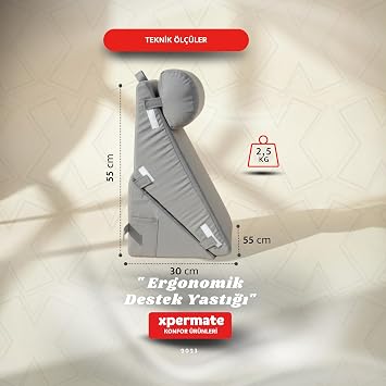 Xpermate Ergonomik Destek Yastığı – Baş, Sırt, Bel ve Bacak Desteği (gri)