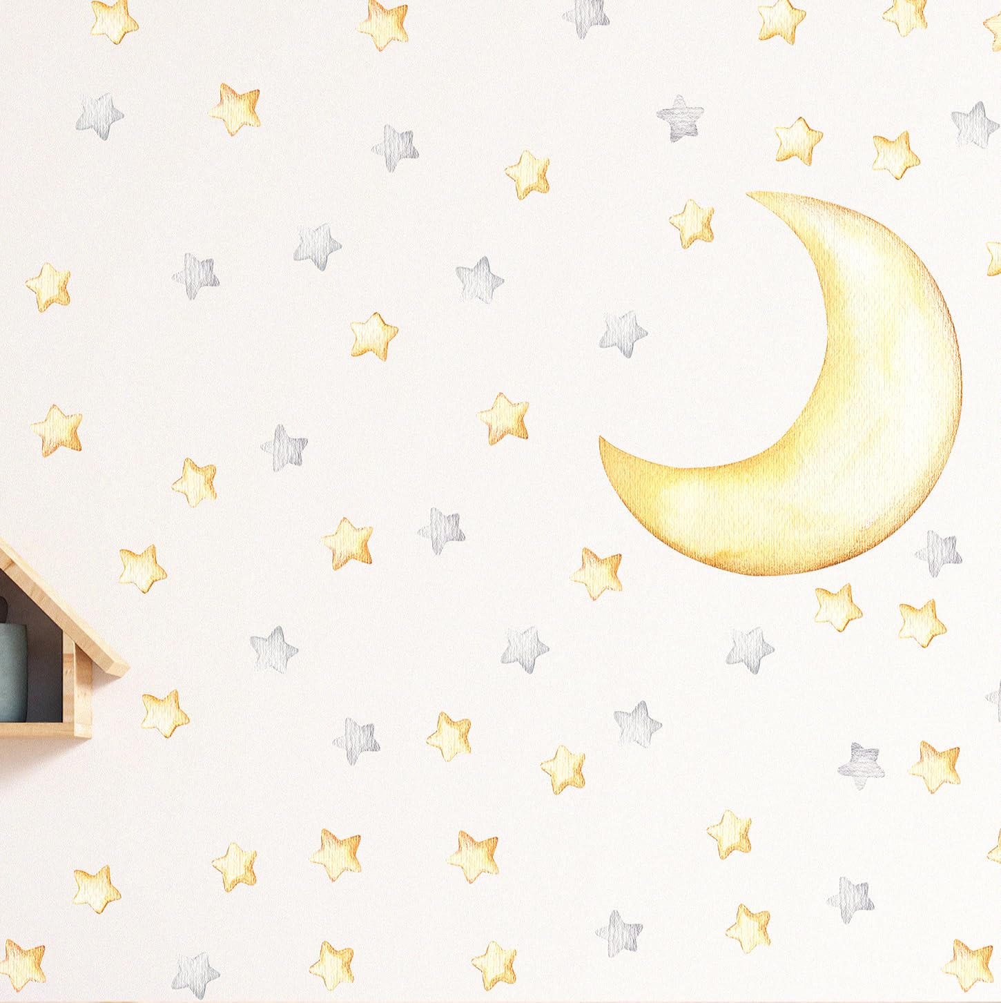 Acuarela Estrellas y Luna, Cielo Nocturno Pegatinas de Pared para Niños Pegatinas de Pared para Habitación Infantil Pegatinas de Pared Juego de Decoración de Pared Auto