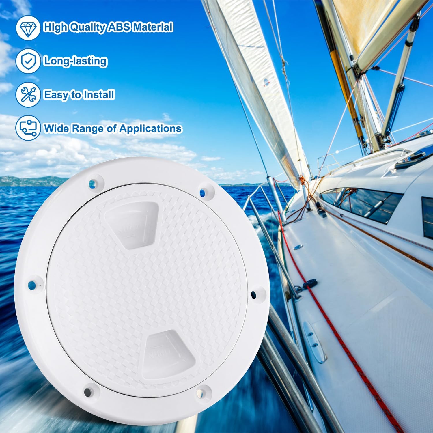 Amarine Made 2 Pack of 4/6/7 in Boat Round Non Slip Inspection Hatch,Detachable Cover and Pre-drilled Holes in Deck Plate Easily to Install