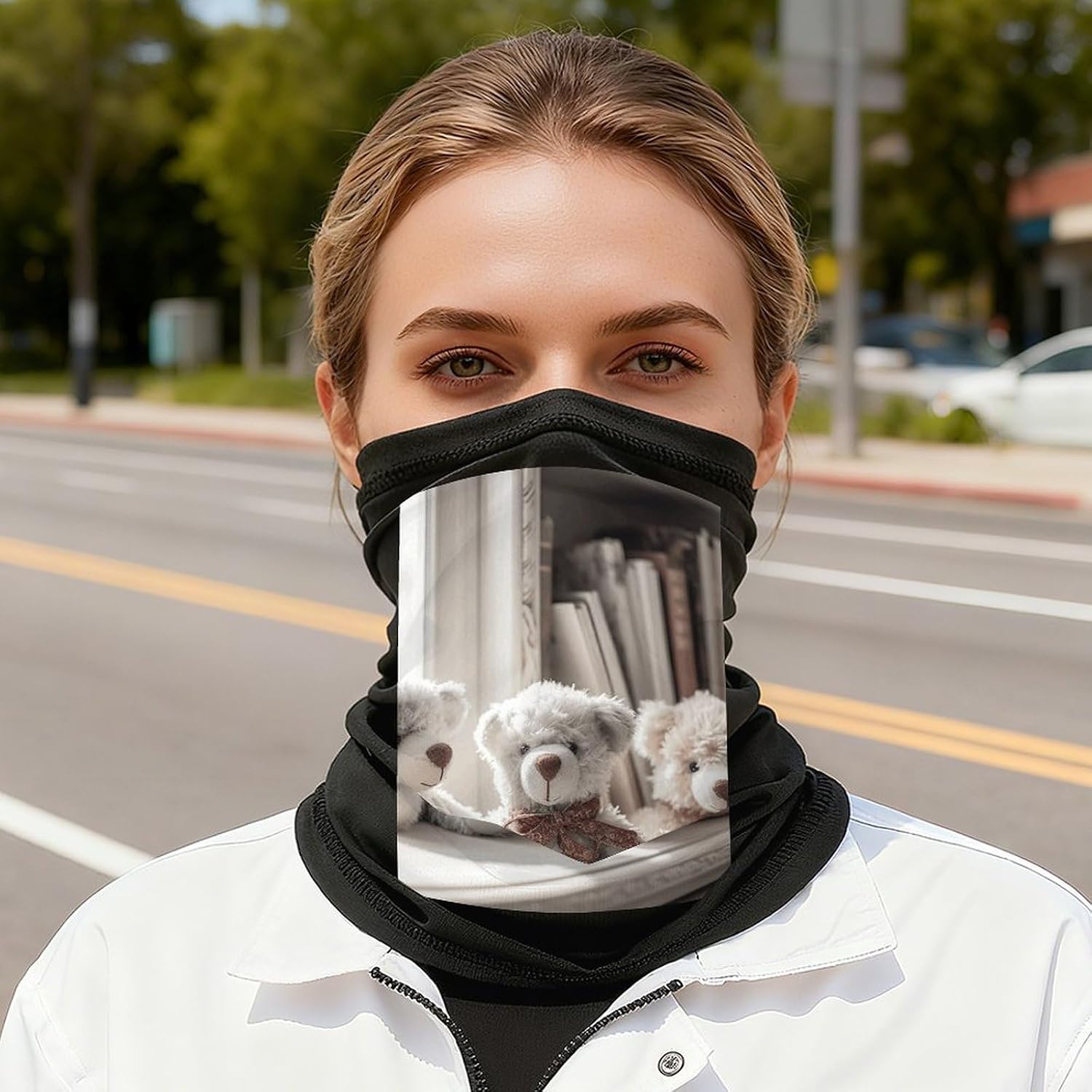 Bear Sitting on Shelf Neck Gaiter Face Mask UV Protection for Men Women, Breathable Quick Dry Face Cover Bandana Outdoor Sports Balaclava Wind-Proof for Hiking Skiing Motorcycle Cycling