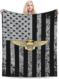 Naval Aviator Pilot Wings Throw Blanket - Soft Plush Fleece Blanket for Couch, Bed, Sofa - Home Decor Cozy Blankets Gifts for Men, American Flag, 50x60 Inches