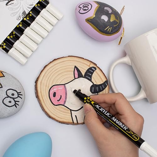 Miniatura 7 de Bolígrafos de pintura blanca, paquete de 8 marcadores de pintura acrílica de doble punta, ideales para madera, pintura roca, lienzo, piedra, vidrio,