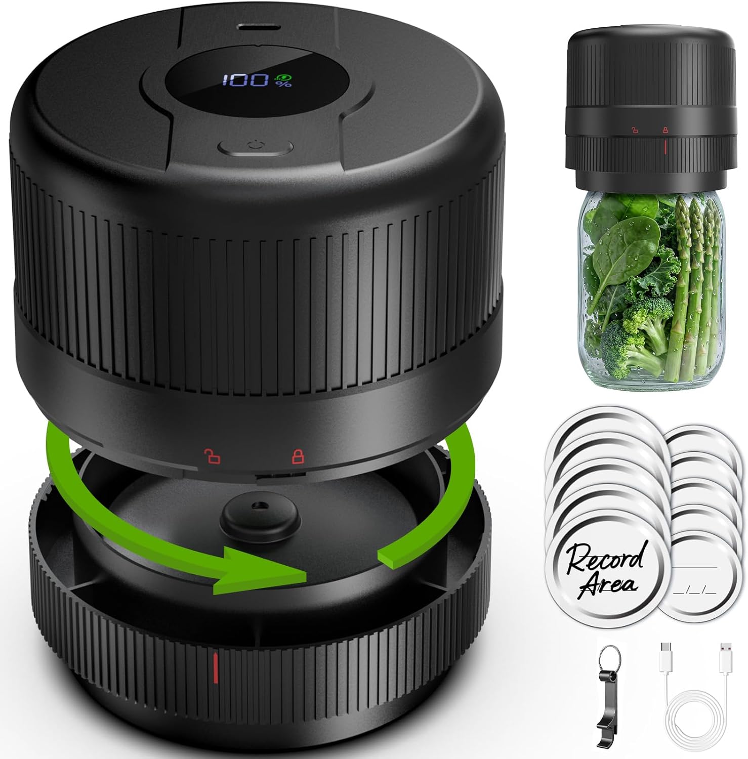 Mason Jar Vacuum Sealer Kit, Electric Sealer for Wide, Regular Mouth Mason Jars, Portable Vacuum Sealer for Jars, Birthday Gifts for Her, Gifts for Mom, Grandma