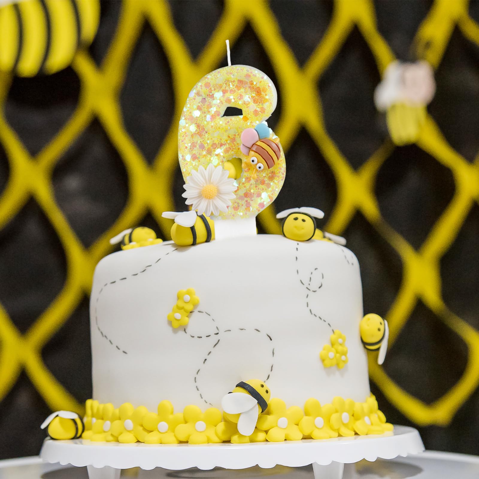 Bougies D'anniversaire En Forme De Fleur En Forme De Chiffre 1 Avec Abeille Pour Gâteau, Décorations De 1er Anniversaire De Filles, Bougies D' Anniversaire Jaunes à Paillettes, Décorations De Gâteau