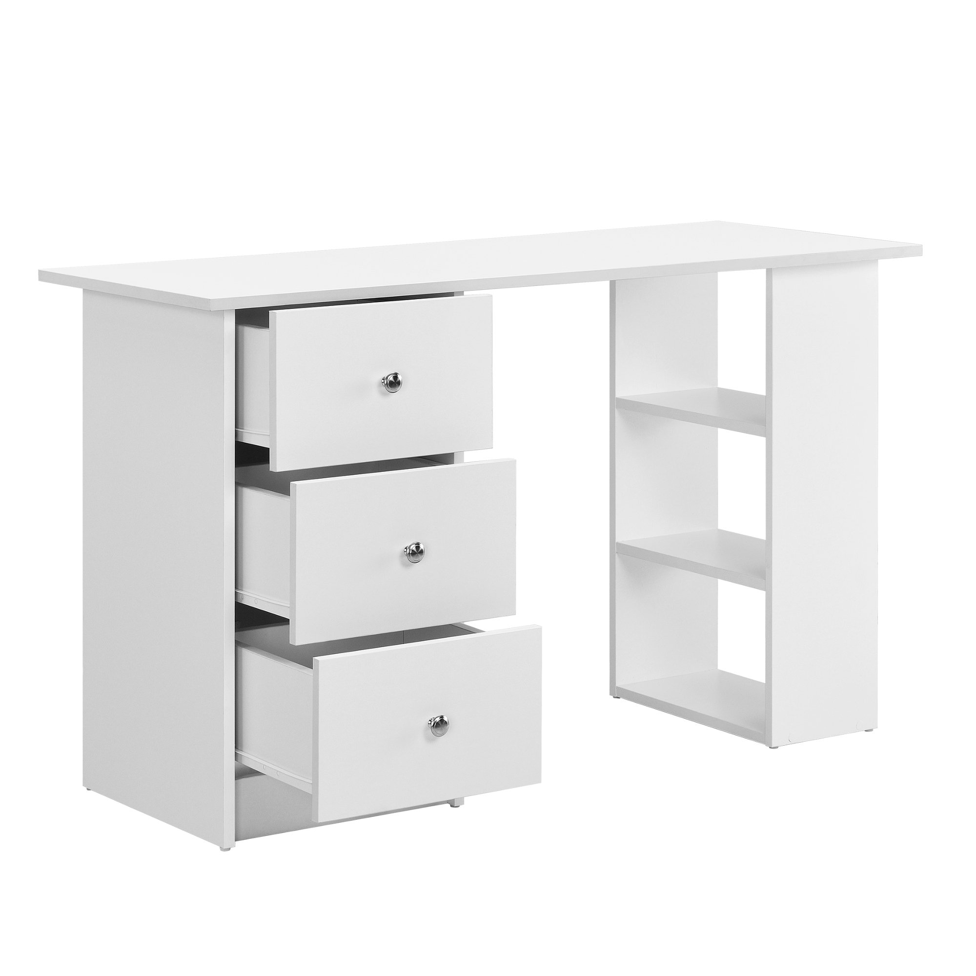 [en.casa] Scrivania con 3 Ripiani e 3 Cassetti 120 x 49 x 72 cm Tavolo da Computer PC Postazione di Lavoro Tavolo da Studio - Bianco