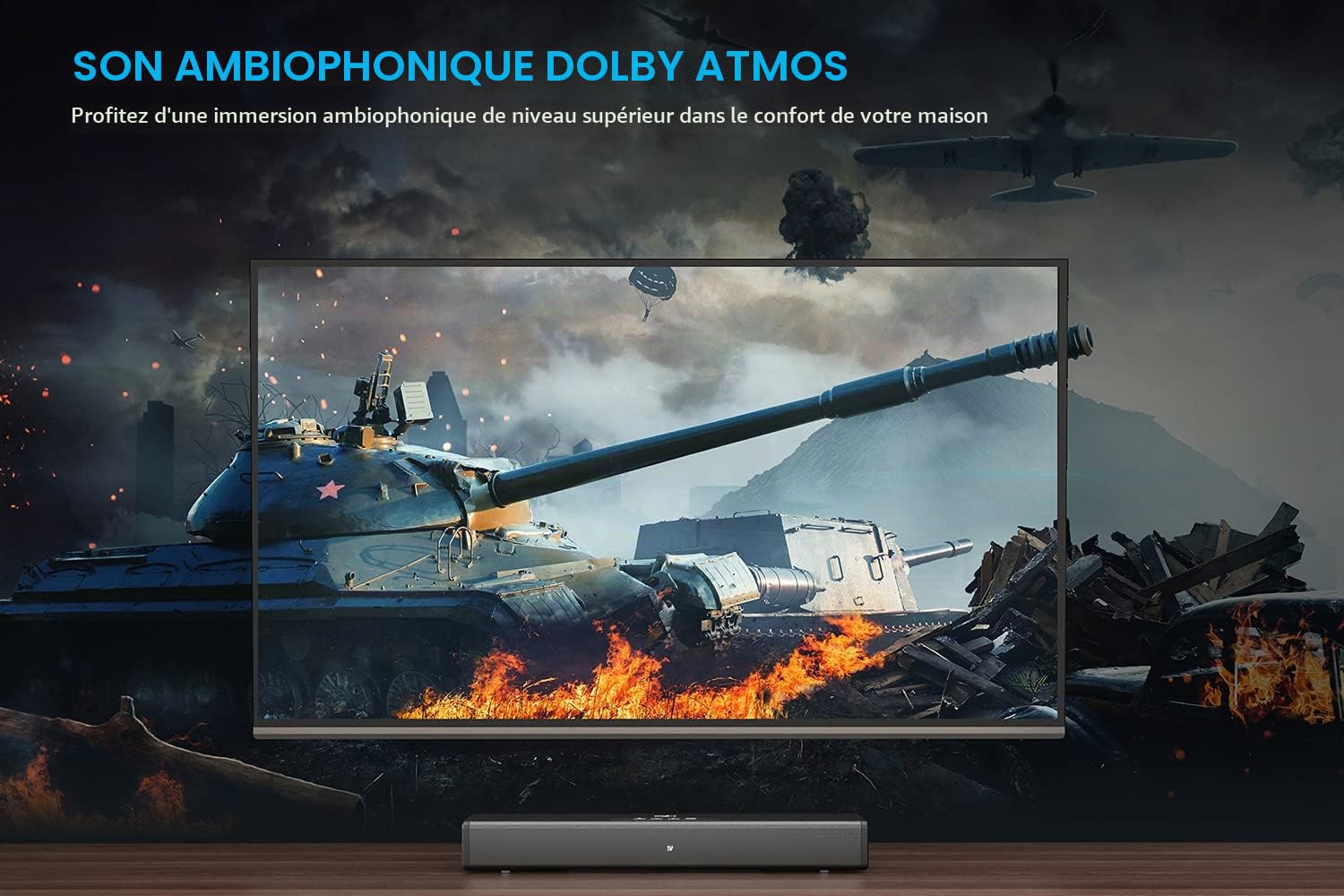 CREATIVE Stage 360, Barre de Son avec Caisson de Basses pour TV, PC avec Atmos, Son Surround, HDMI Arc/2.0, Bluetooth, Entrée Optique, Télécommande IR