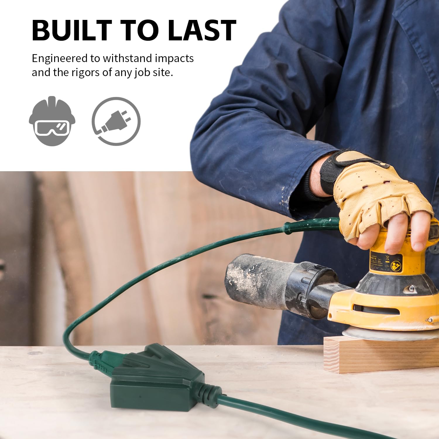 MaxWorks 80697 Heavy Duty 3-Ft Extension Cord, 16/3 SJTW, 3-Outlet, 125V/13A/1625W, ETL Approved, Indoor/Outdoor Use, Green – Converts 1 Outlet to 3