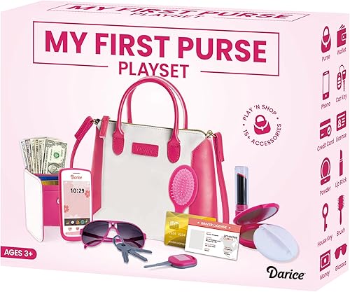 Miniatura 7 de Darice Bolso de juego para niñas pequeñas, bolso con accesorios, juguetes de moda para niñas, bolso de juguete, bolso de mano, teléfono de juguete,