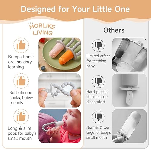 Miniatura 3 de Morlike Baby Tiny Pops, Molde de paletas de silicona 100% para bebés de 4 meses + moldes de leche materna para aliviar la dentición, esenciales para