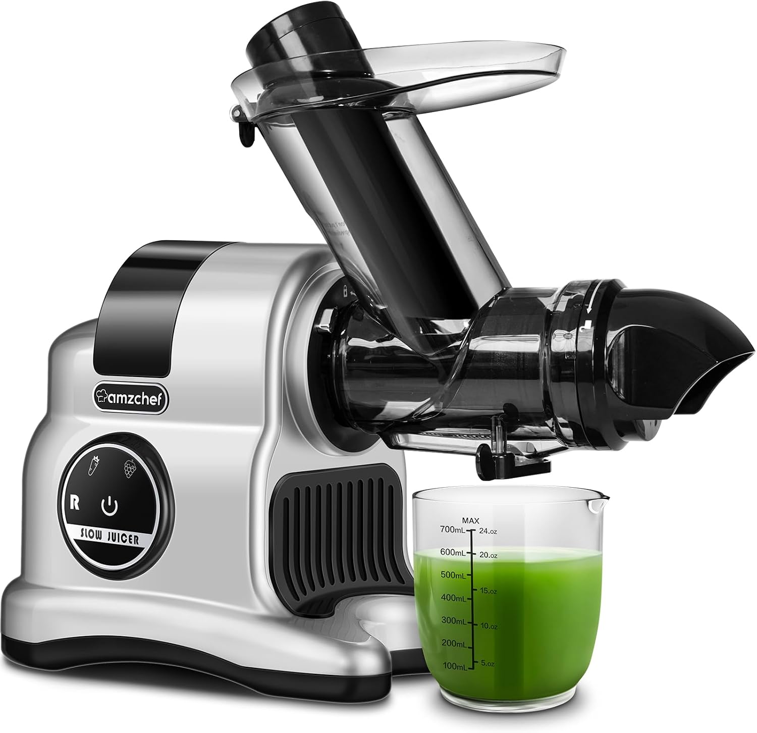 Juicer Machines Cold Pressed, AMZCHEF 3" Wide Chute Slow juicer, High Nutrition Juicer Slow Masticating with 2-Speed Modes & Reverse Function (Gray)