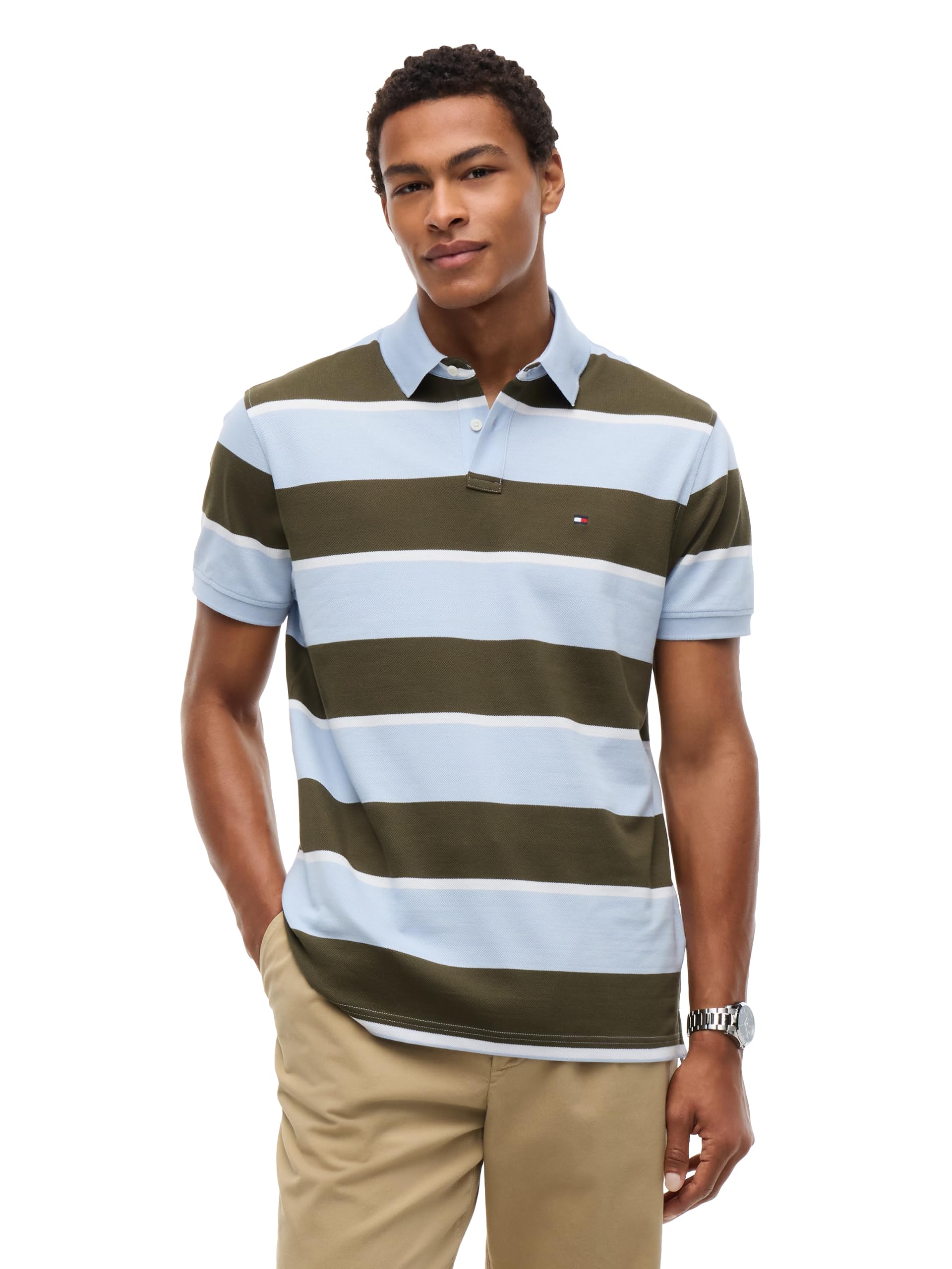 Tommy Hilfiger Men's Short Sleeve Polo Shirts in Classic Fit with Stretch and Organic Pique Cotton