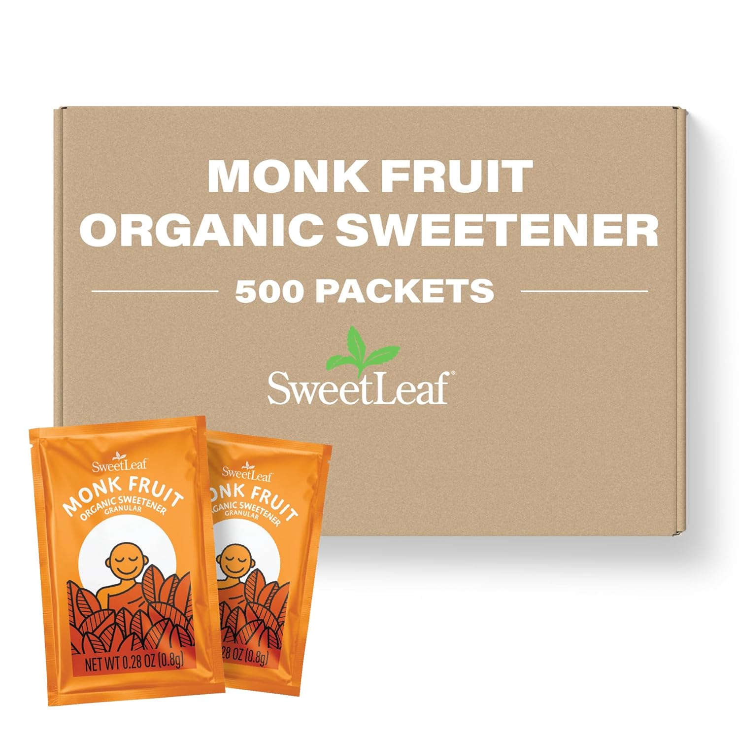 SweetLeaf Organic Monk Fruit Sweetener Packets - Zero Calorie Sugar Substitute, Monk Fruit Extract Powder, No Artificial Sweetener Additive, Keto Friendly, Gluten Free - 500 Count (Bulk Pack of 1)