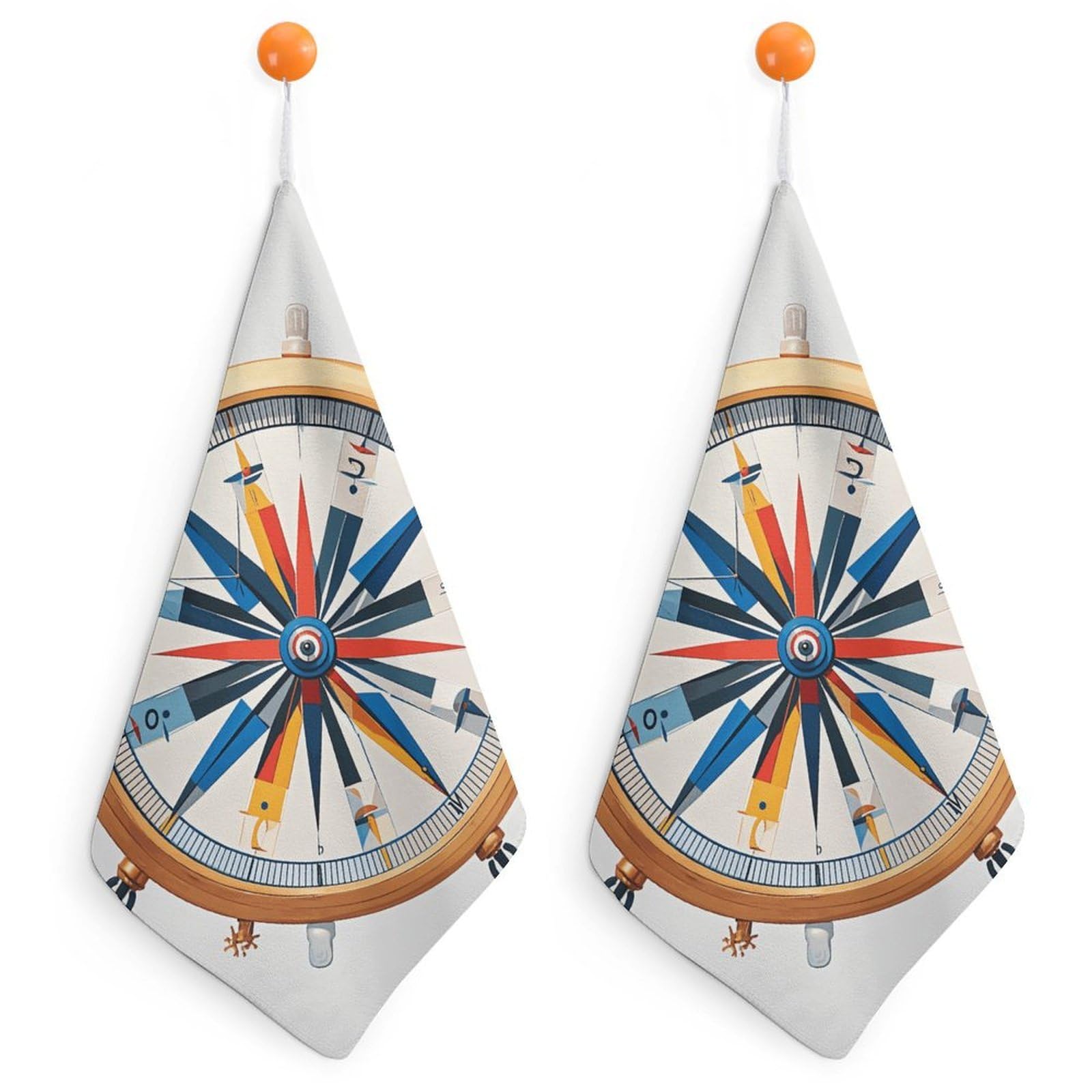 QMNLKH Maritime Sailboat Compass Hand Towels for Kitchen, Quick Dry Hanging Hand Towels with Loops, Absorbent Hand Towel for Bathroom, Square Soft Microfiber Towels for Gym, 11.8inch 2PCS