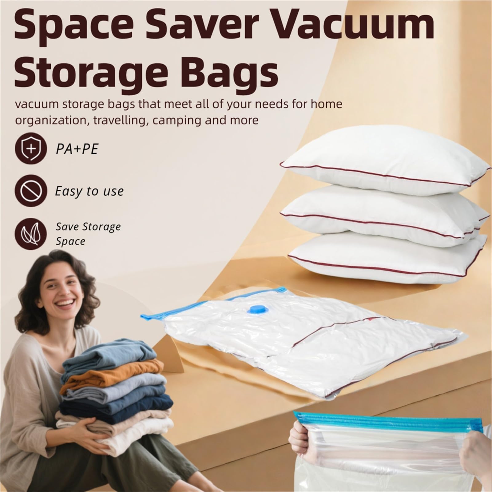 Vakuumbeutel Vakuum-Aufbewahrungsbeutel | For Kleidung, platzsparende Kompression mit Handpumpe(6 pcs with pump,60X80cm)