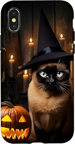 Miniatura 4 de Funda para iPhone 13 Halloween, gato siamés, negro, amor, calabazas