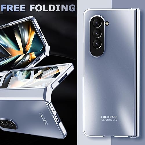 Miniatura 5 de NINKI Funda compatible con Samsung Galaxy Z Fold 5 con protector de pantalla, galvanoplastia esmerilada azul degradado, a prueba de golpes, para