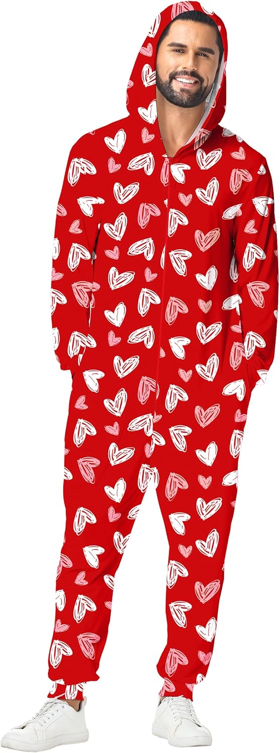 Unisex Adult Valentines Onesie Pajamas Funny Cosplay Costume for Men Women