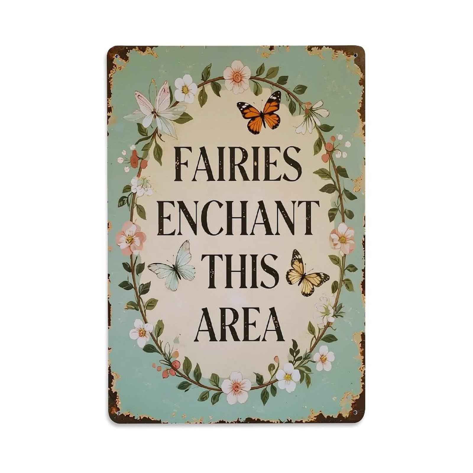 Nestemfo Vintage Fairies Enchant This Area Sign Tin Sign Metal Sign, Living Room,Bar, Home, Bedroom Wall Decor,Retro Metal Poster 8X12 Inches