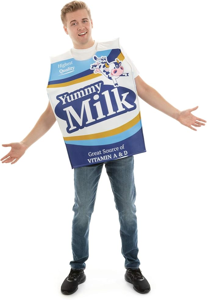Wholesome Milk Carton One-Size Halloween Costume - Funny Food Adult Unisex Suit
