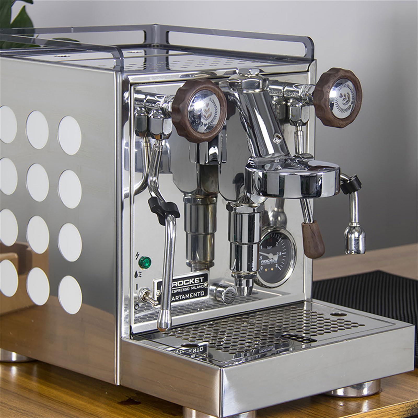 Portafiltro de café sin fondo de 58 mm para máquinas de café /Aibo, máquina de acero inoxidable, mango de madera, mango de madera