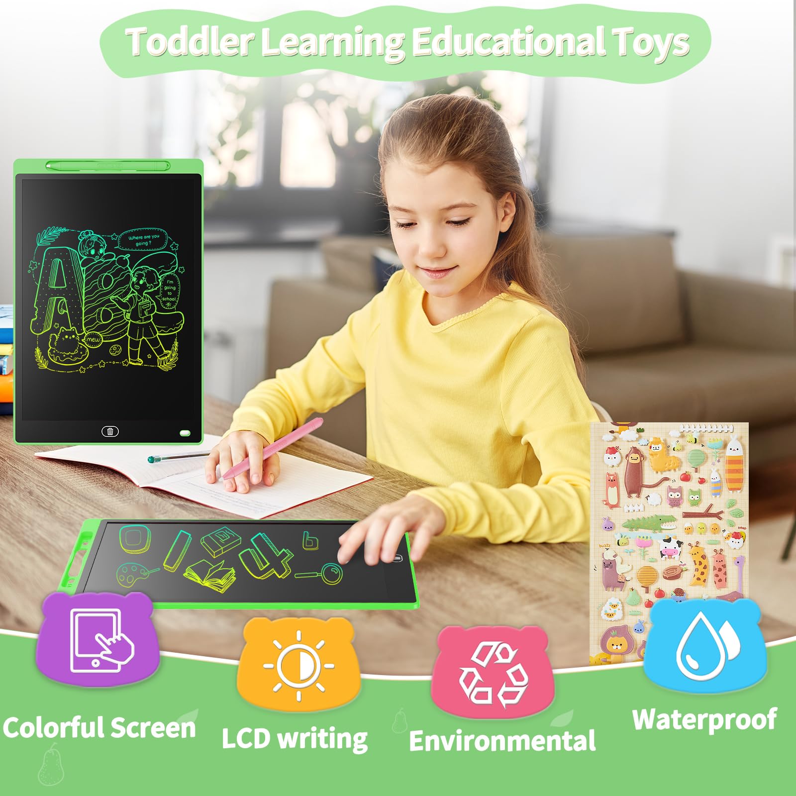 [2 Pezzi] Tavoletta Grafica LCD Scrittura Colorato 8,5 Pollici, Lavagna da Disegno Cancellabile, Regalo Bambini, Tavoletta Grafica per Giochi per 2 3 4 5 6 7 Anni (Verde&Blu)