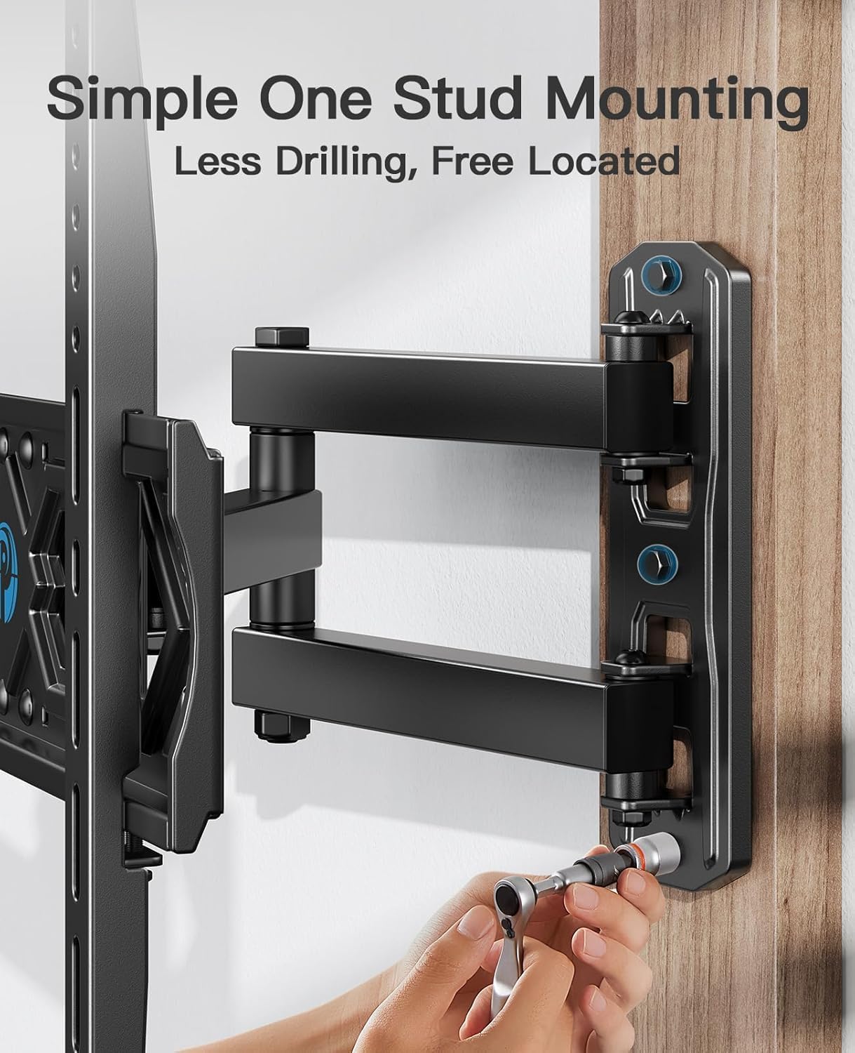 Pipishell Full Motion TV Wall Mount for 26-65 Inch Flat Curved TVs, Heavy Duty Single Articulating Arms, Corner TV Mount Up to VESA 400x400mm and 77lbs, Support Swivel, Tilt, Level Adjustment