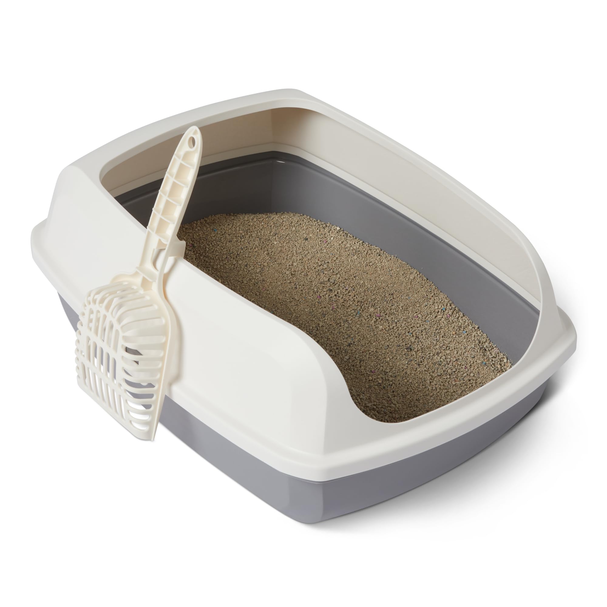 Amazon Basics Große Katzentoilette mit Offener Oberseite, Leicht zu Reinigen, Einschließlich Schaufel, Weiß/Grau, 50,5cm x 38,0cm x 20,0cm