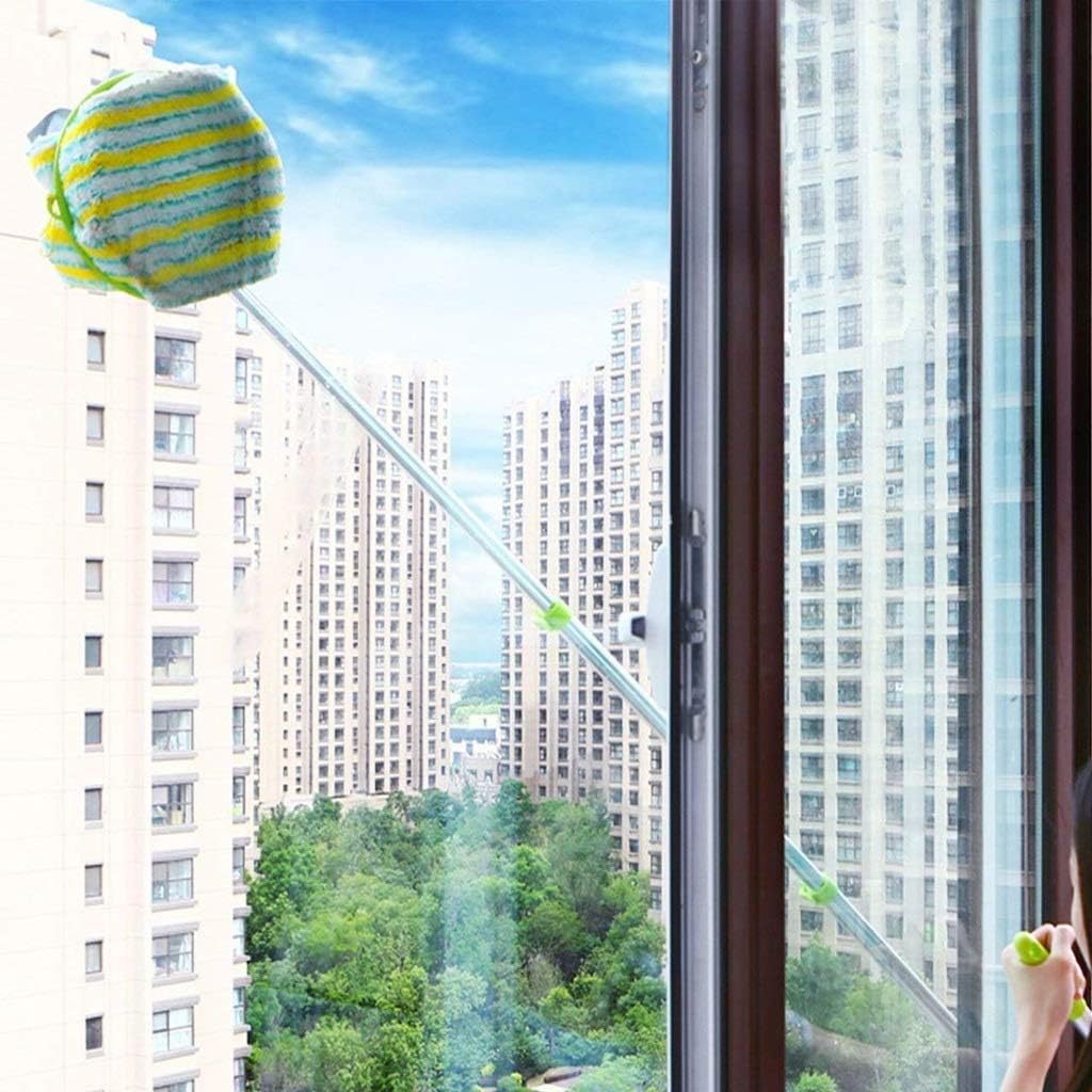 Detachable Telescopic U Shaped Professional Window Cleaning Tool Flexible Outside Double-Sided Glass Cleaner Kit Green