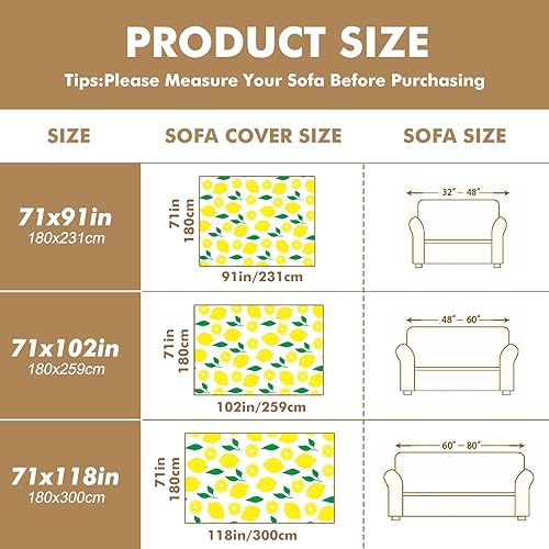 Miniatura 7 de Funda de sofá con estampado de limón, fundas de sofá resistentes a las manchas, protector universal de muebles