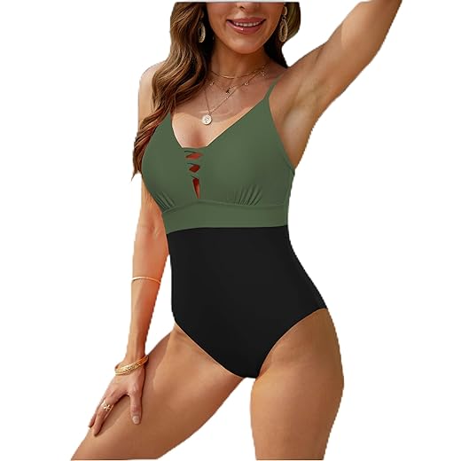 Maiô feminino, peça única, com recorte para controle de barriga, sexy, gola V, cor block, L2425ZW