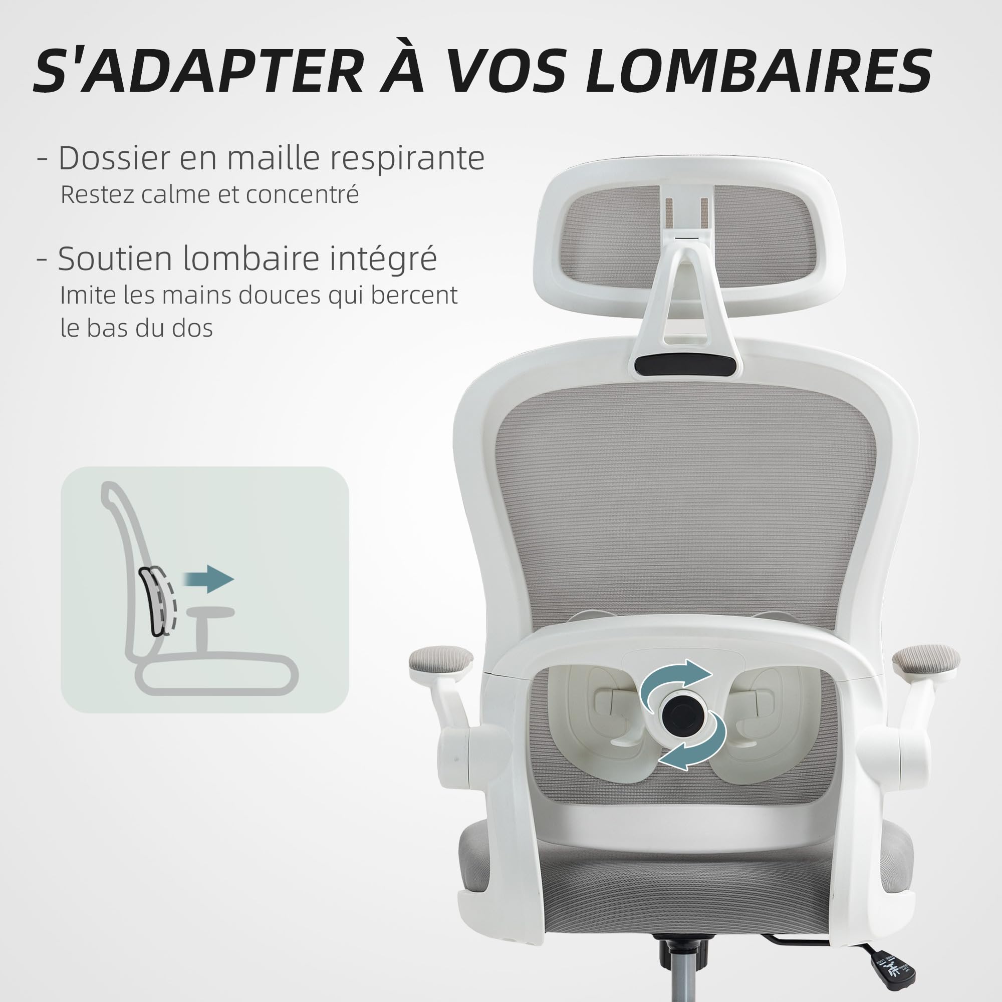 HOMCOM Chaise Bureau Ergonomique Fauteuil de Bureau Gris
