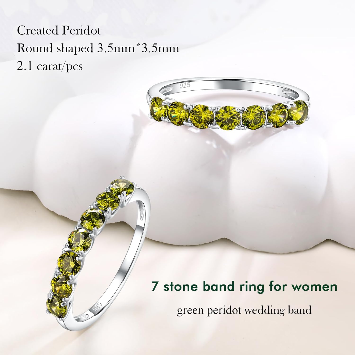 Sterling Silver Birthstone Rings for Women Wedding Bands, 3.5mm Half Eternity Band 7 Stone Anniversary Ring, 12 Month Gemstone Stackable Rings Size 6-10