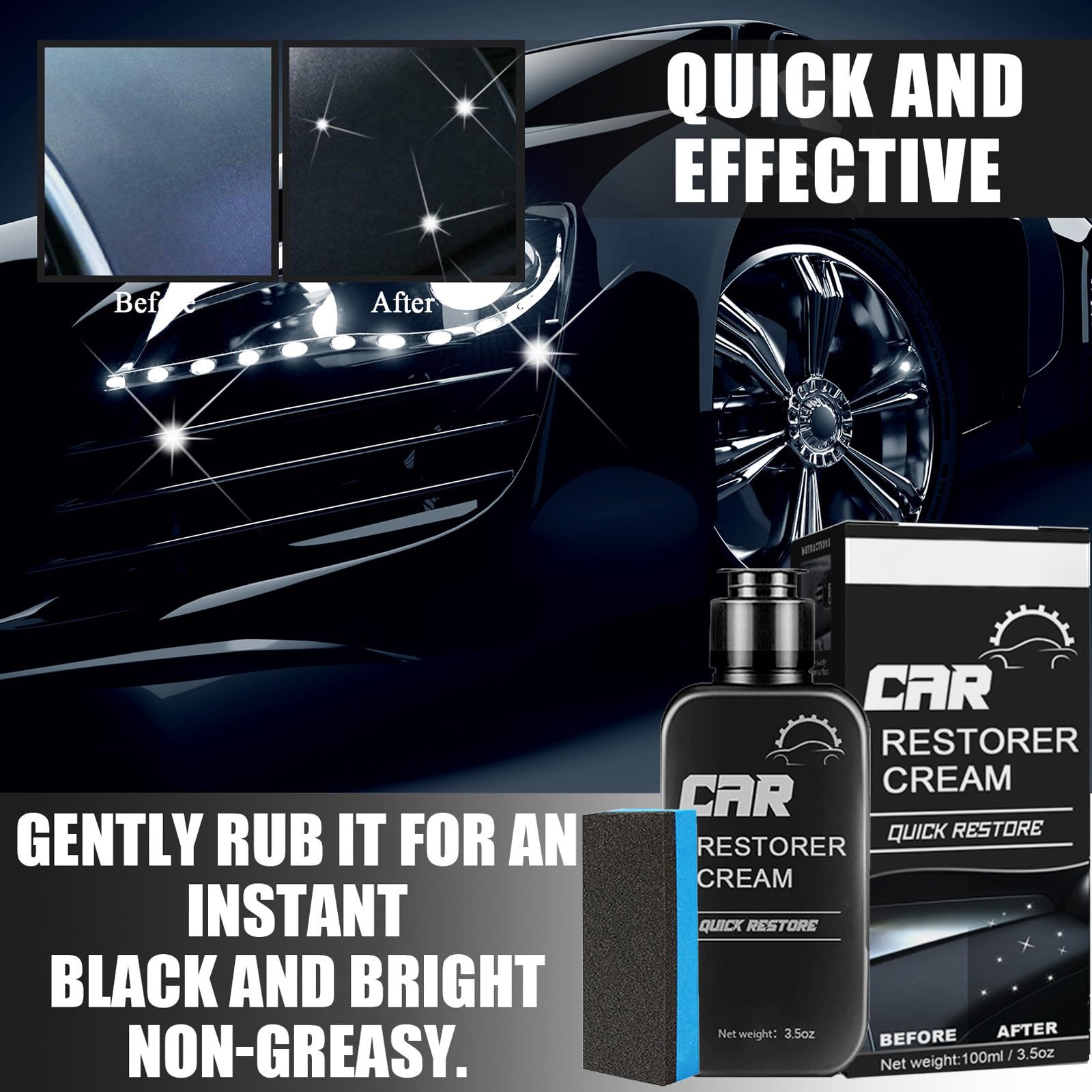 Buhocolor Restaurador Plástico - Auto Plastic Restorer Black,Plastic Cleaner for Cars,Restaurador De Plásticos para Auto,Plastic Scratch Remover and Polish,Crystal Coating for Car (2pcs,100ml)