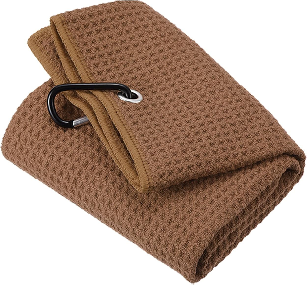 PATIKIL 24"x16" Tri-Fold Golf Towels, Waffle Pattern Towels Soft Fiber Strong Water Absorption with D Clip for Golf Lovers, Brown 24"x16" Brown