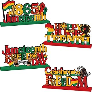 4 Pcs Juneteenth Decorations Happy Juneteenth Wooden Table Centerpieces 1865 June 19 Freedom Day Table Decorations for Independence Day African American Home Tabletop Decor