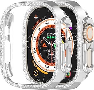 Yrzper Compatible with Apple Watch Ultra 2 /Apple Watch Ultra 49mm Bling Diamond Case PC Bumper Protective Cases Women Girls Crystal Shining Rhinestone Cases Smartwatch Accessories Case (Silver)