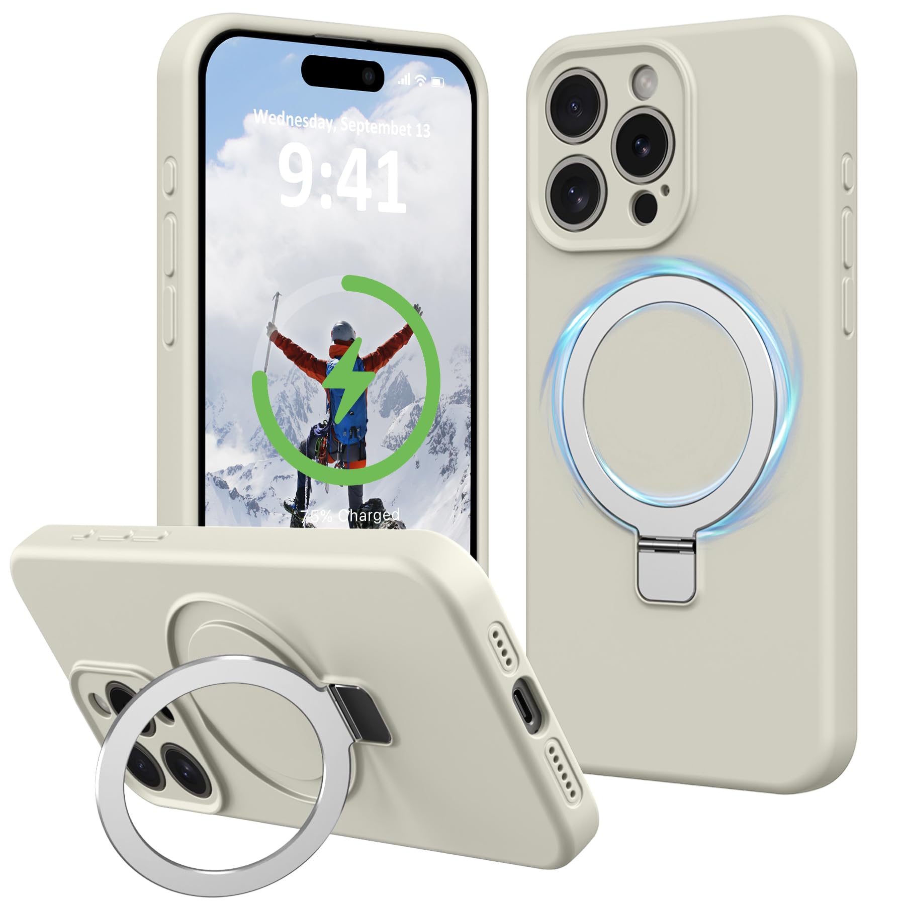 Vanxiliiy Compatible with iPhone 15 Pro Max Case Stand, Slim Full Camera Protection Liquid Silicone Phone Case Suitable for iPhone 15 Pro Max