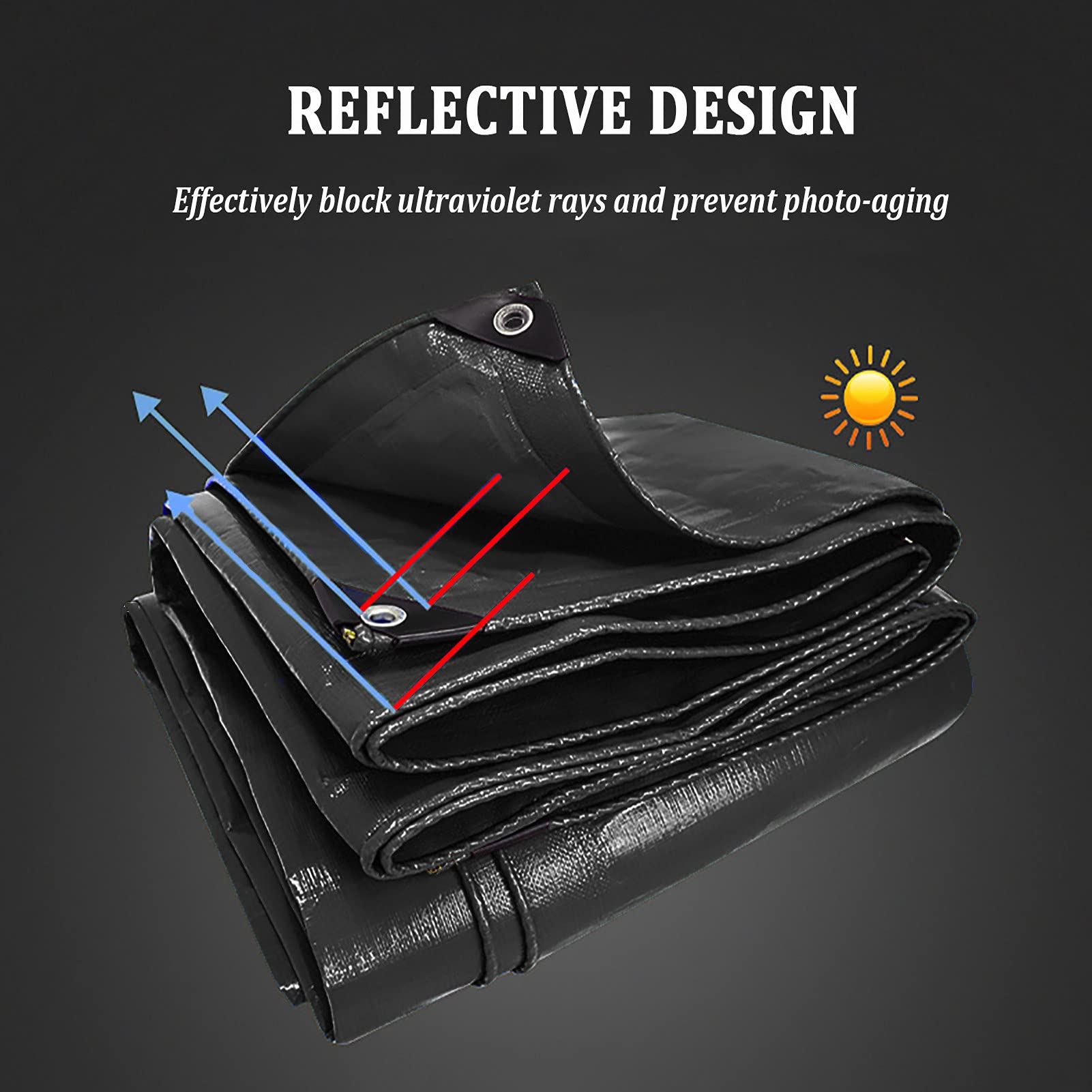 Bâche imperméable, bâche résistante 160GSM avec Oeillets, Couvre-Sol pour Meubles de Jardin, Camping, pêche, Jardinage et Animaux de Compagnie,Noir,6x6m/19.68x19.68ft