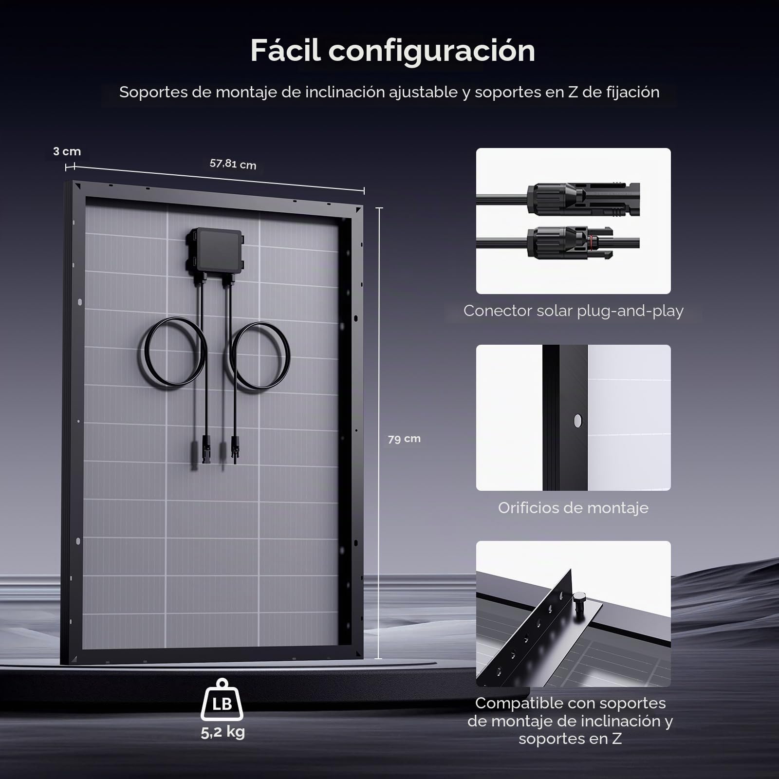 Panel solar N-Type 16BB de 100 W, panel solar de 100 W con módulo fotovoltaico monocristalino de alta eficiencia del 25 %, ahorro de espacio compacto para RV, furgoneta, sistema marino y fuera