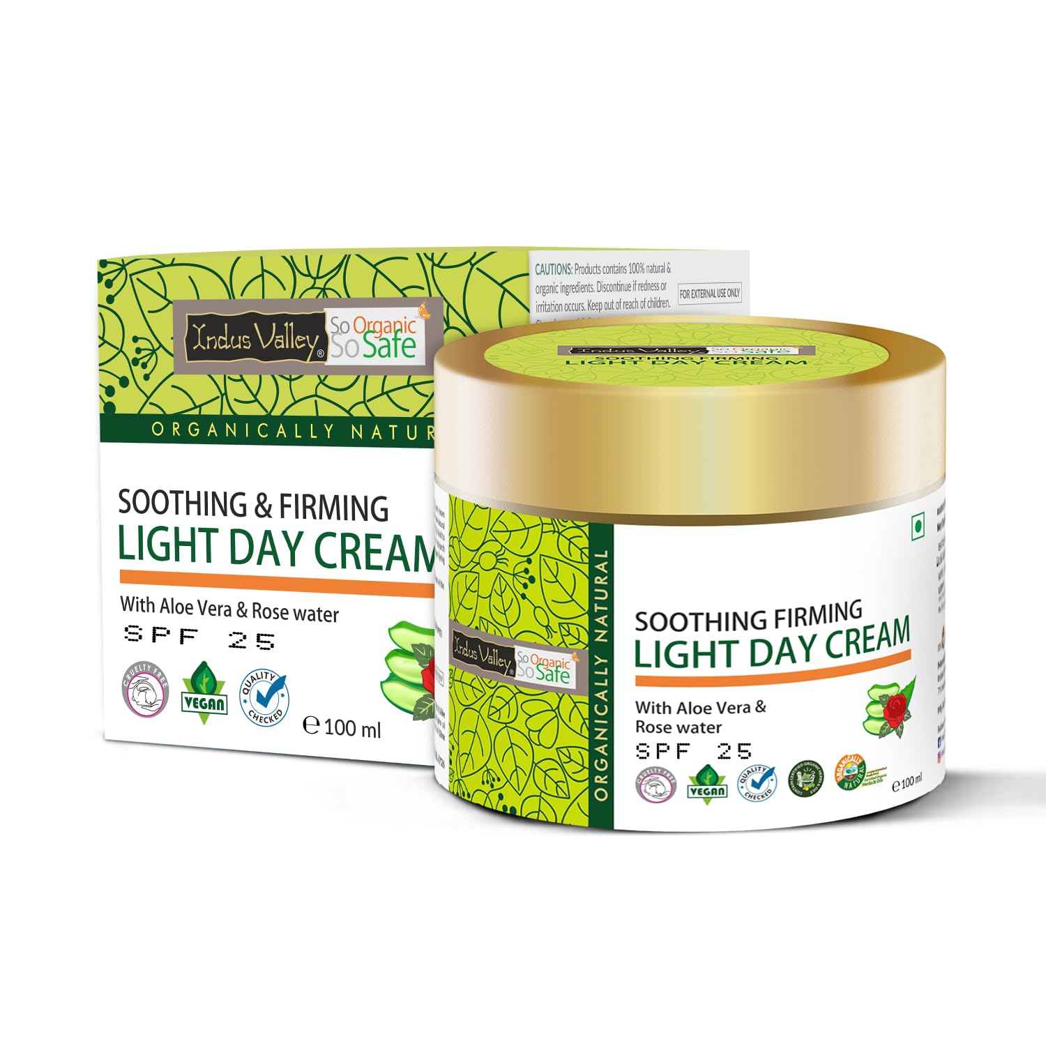 Indus Valley SPF 25 Soothing & Firming Light Day Cream With Aloe Vera And Rose Water For All Skin Type, 100ml