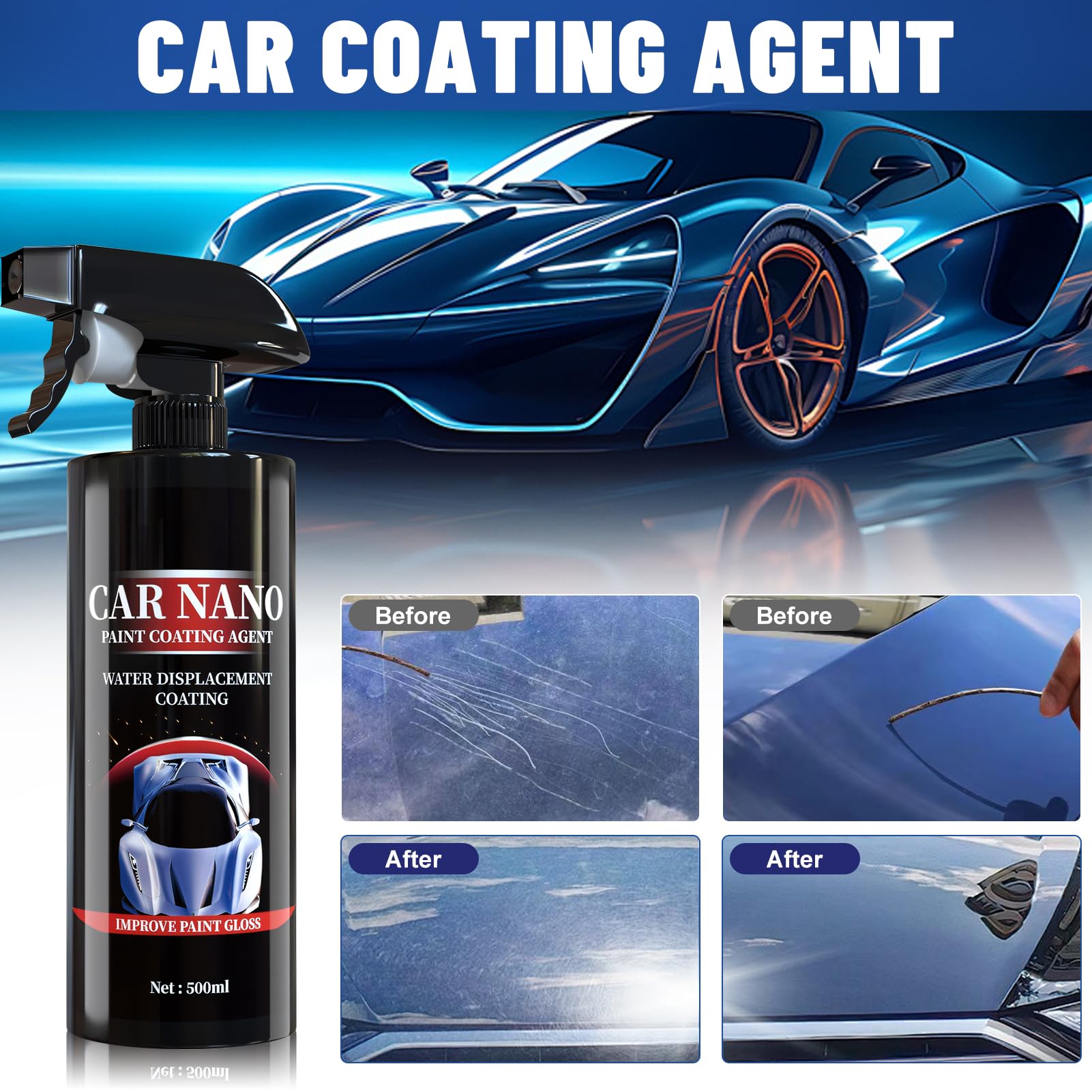 Auto Politur Set, Auto Politur Spray, Autopolitur Kratzer Entfernen, Nano Auto Spray Kratzer Entfernen, Auto Polierset Antifouling und Anti-Staub für Autolackoberfläche und Innenraum (1500 ML)