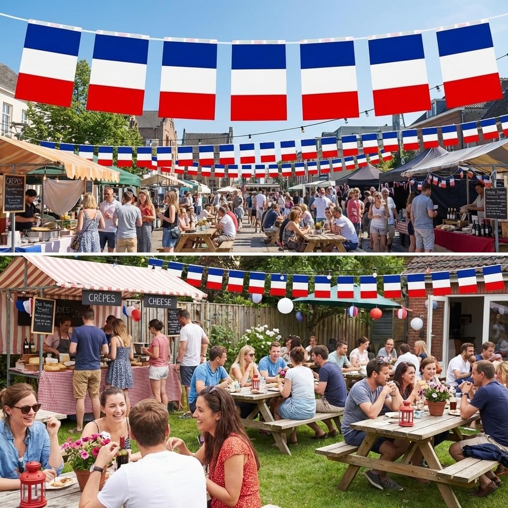 Guirlande De Fanions France Drapeau Français Banderole Décorative Résistante Aux Intempéries Pour Coupe Du Monde 2026 Football Supporter Fête Nationale 14 Juillet 10m 30 Fanions 14x21cm