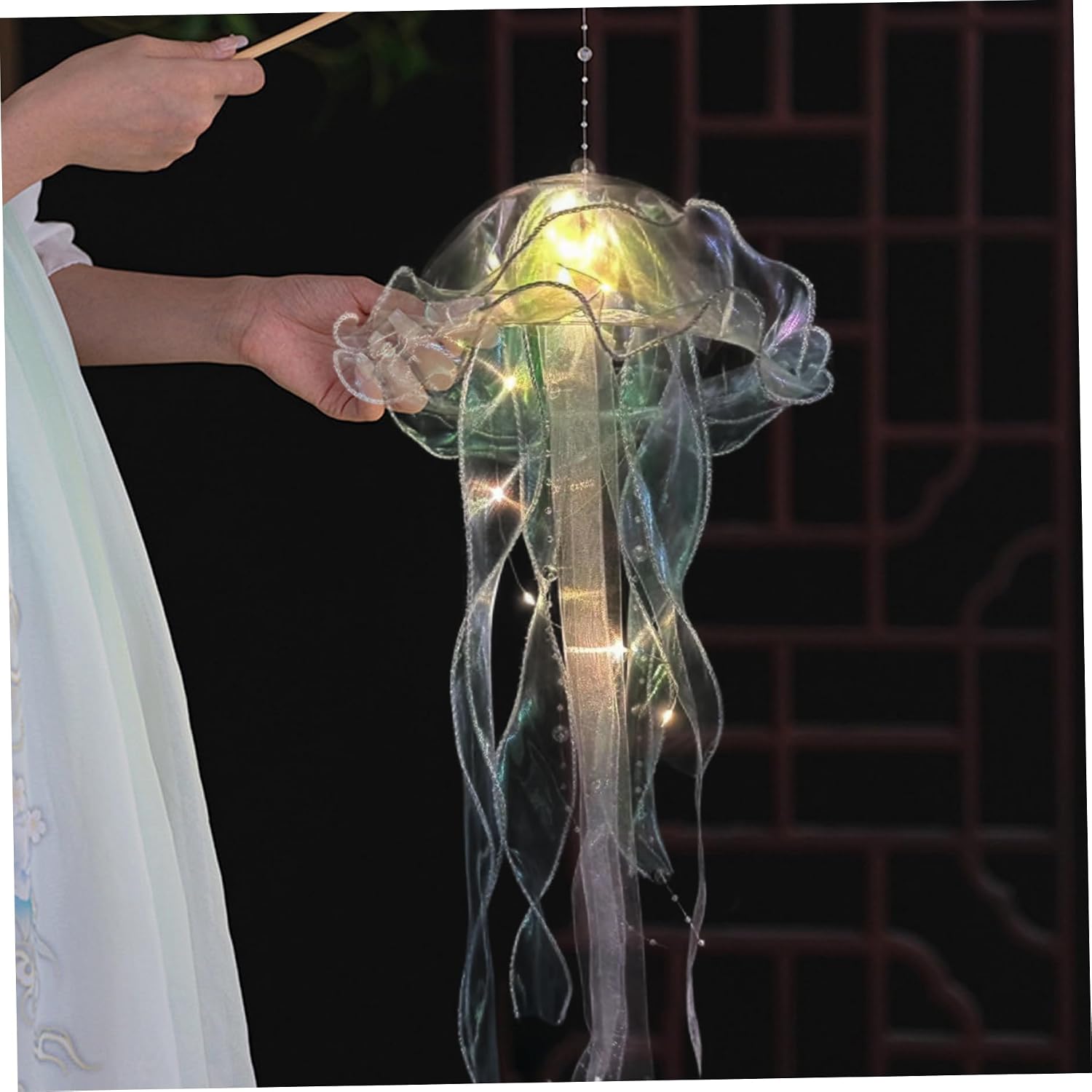 Jellyfish Lanterns 4Pcs 9x22 Inch 4 Colors Jellyfish Lamp with Handle Portable Jelly Fish Light for Party, Carnival, Photo Prop