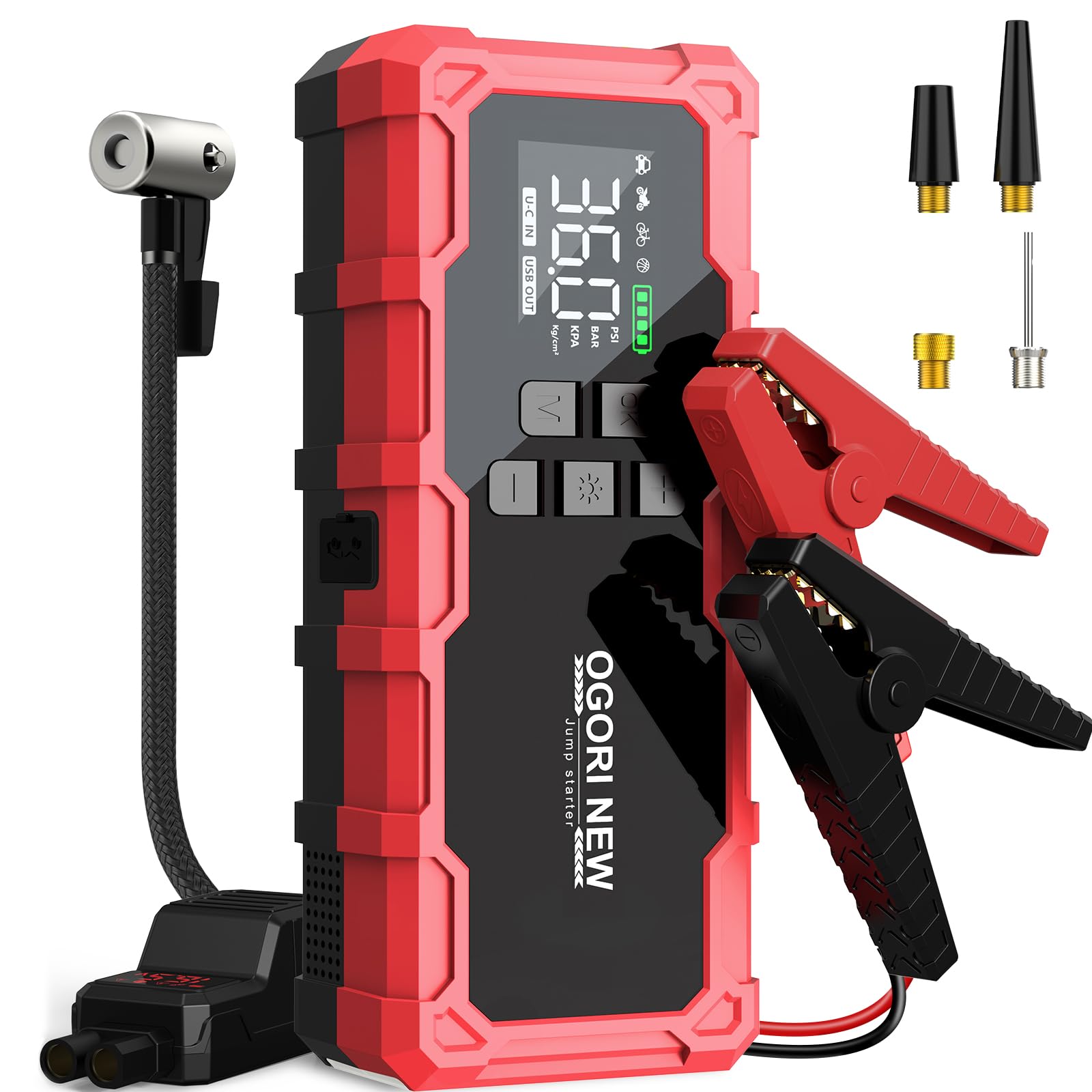 Avviatore Batteria Auto con Compressore 150PSI 4000A Portatile Avviatore Emergenza per Moto Motori a Benzina Fino a 7.0L Ges o 5.5L Diesel, Starter Batteria Portatile Jump Start con LED/LCD (XL