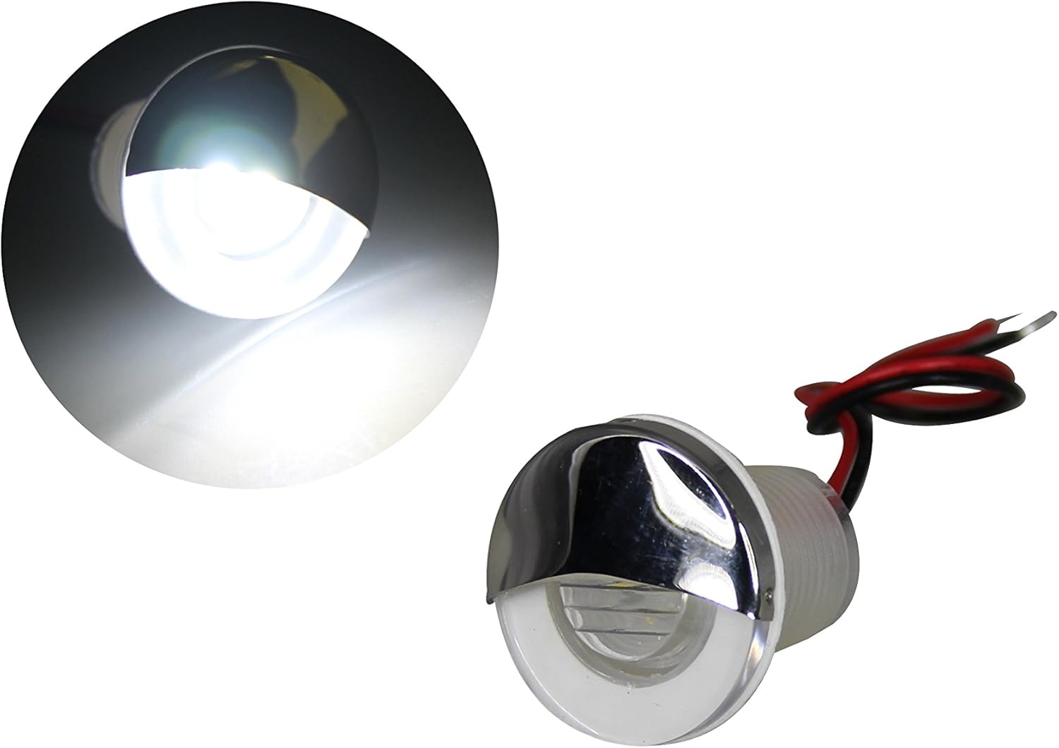 Pactrade Marine 2PCS Boat Auto RV Trailer Stainless Steel 316 LED Courtesy Accent Round Down Clear Lens Light (White)